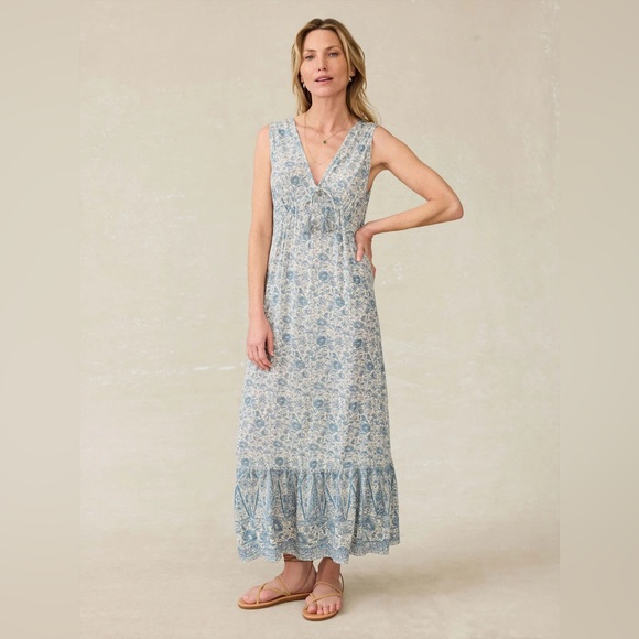 Faherty Eden Floral Print Ruffle Hem Sleeveless Maxi Dress - Picture 1 of 6
